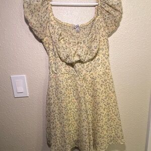 Floral Yellow Sundress Romper with Puff Sleeves